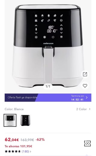 Mellerware Freidora sin Aceite XL Crunchy! 1500W 5,5L por 47,04€