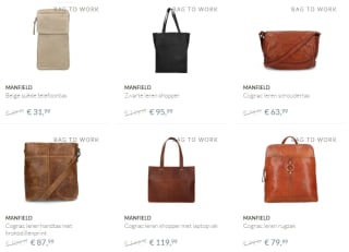 20% korting op alle nieuwe tassen bij Manfield