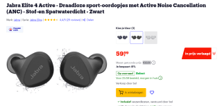 Jabra Elite 4 Active (Zwart) voor €59,99 bij Bol