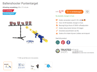 47% korting op Ballenshooter Puntentarget bij Lobbes
