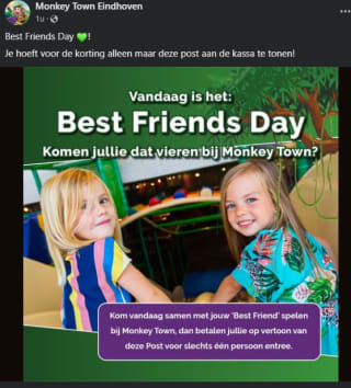 1+1 persoon gratis entree bij Monkeytown (diverse vestigingen)