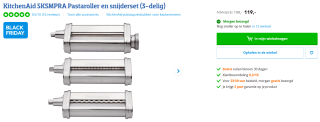 KitchenAid 5KSMPRA 3-delige pastaroller en snijderset voor €119 bij Coolblue