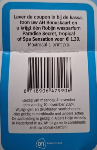 Robijn Wasparfum 342 ml voor €1,39 bij de AH