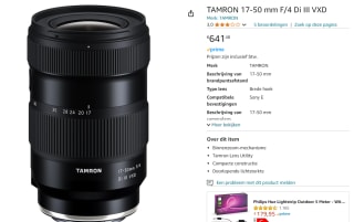 Tamron 17-50mm F/4 Di III VXD (Sony E) voor €641,48 bij Amazon