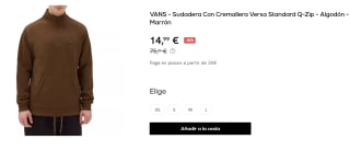 Sudadera Con Cremallera para Hombre Vans Versa Standard Q-Zip por 14.99€