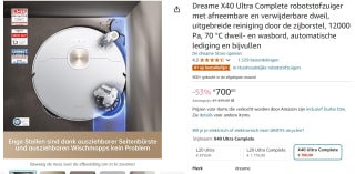 Dreame X40 Ultra Complete Robotstofzuiger voor €700 bij Amazon