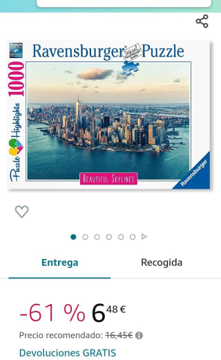 Ravensburger Puzzle 1000 Piezas, New York por 6,48€.