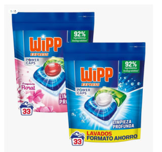 Wipp Express Power Caps Detergente en Cápsulas para Lavadora Limpieza Profunda, Eficaz en Agua Fría 33 + 33 lavados por 10.52€ (Cuenta Nueva 6.31€)