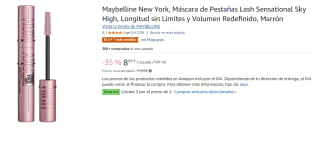 3 Maybelline New York, Máscara de Pestañas Lash Sensational Sky High, Longitud sin Límites y Volumen Redefinido, Marrón por 17.39€