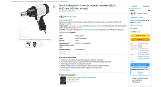 Bosch Professional Llave de impacto neumática 3/4" 4500 rpm 900 Nm por 492€