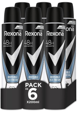 Pack de 6×200ml Rexona Invisible Spray hombre por 7,15€.