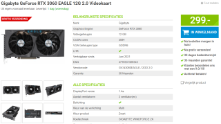 Gigabyte GeForce RTX 3060 EAGLE 12G 2.0 voor €299 bij Megekko
