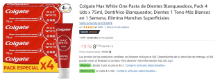 3 Packs de 4 unidades de Colgate Max White One Pasta de Dientes Blanqueadora por 16.18€