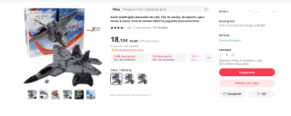 Avión teledirigido planeador de 2,4G, F22 por 17,22€