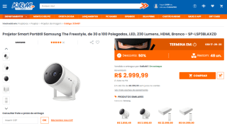 Smart Portátil da Samsung, modelo The Freestyle de 30 a 100 Polegadas - R$ 2.999,99
