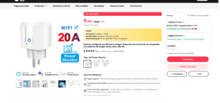 Enchufe inteligente con Wifi Control de voz 20A por 4,79€