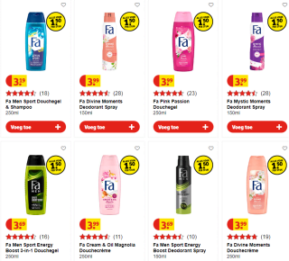 Fa deodorant en douche voor €1,50 bij Kruidvat