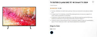 Samsung Crystal DU7105 (2024) Televisor 75" UHD 4K Smart TV + 3 meses de Movistar+ por 674,10€