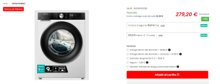 Lavadora Hisense WF3S9043BW3, 9 kg, 1400 rpm, Vapor, Wi-Fi por 279,20€