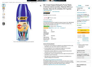 2 x BIC Cristal Original Bolígrafos Punta Media (1,0mm) Colores Surtidos Tubo de 20 unidades por 8,74€