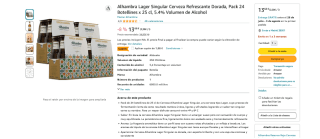 24 cervezas Alhambra Lager Singular Dorada x 25 cl por solo 11,80€