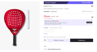 Pala de Pádel Wilson Bela Team V2 2023 + 1 Protector por 75.09€ (Cuenta Nueva 65.09€)