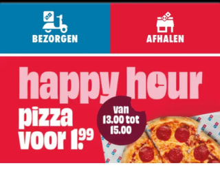 Een pizza voor €1,99 tijdens de Happy hour bij Dominos
