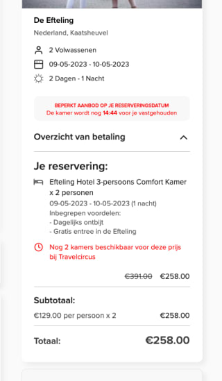 Tickets voor 2 dagen Efteling + Efteling Hotel / Vakantiepark met ontbijt voor 2 personen voor €129 p.p. via Travelcircus