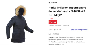 Parka invierno impermeable de senderismo para Mujer Quechua SH900 por 79.99€
