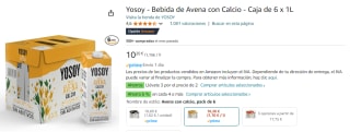 3 Cajas de 6 Unidades de 1L de Yosoy - Bebida de Avena con Calcio por 20.4€