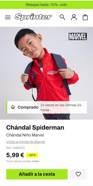 Chándal Spiderman infantil por 5,99€.
