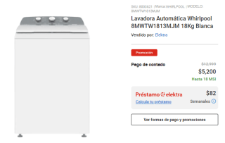 Lavadora Automática Whirlpool 18Kg por $5,200 en Elektra