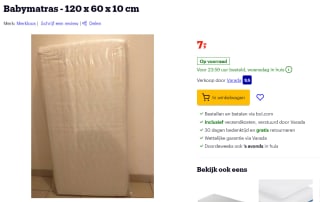 Babymatras - 120 x 60 x 10 cm voor €7 bij Bol.com