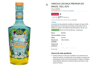 Vinicius Cachaça Premium do Brasil 70CL 42% por 27,83€