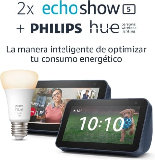 2 Echo Show 5 + Philips Hue White Bombilla Inteligente por 73,98€
