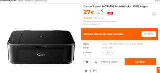 Impresora Canon Pixma MG3650S Multifunción por 27€