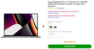 MacBook Pro 16" M1 1TB SSD 16GB por $40,859 en Doto