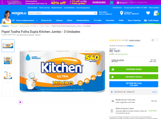 Papel Toalha de Folha Dupla da Kitchen Jumbo - R$ 14,01