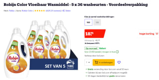 Robijn Color vloeibaar wasmiddel - 5 x 36 wasbeurten - voordeelverpakking - 180 wasbeurten voor €18,71 bij Bol.com
