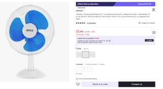 Ventilador Jocca de sobremesa de 12', con sistema de oscilación, cabezal reclinable, 3 velocidades, 30 cm de diámetro, 40W de potencia por 22.99€ (Cuenta Nueva 13.79€)