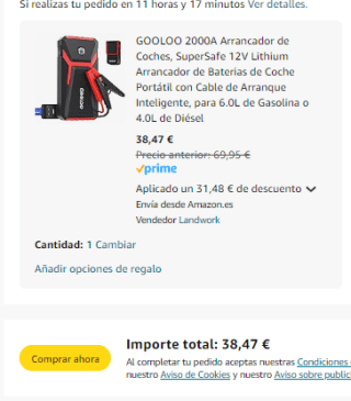 Arrancador de Coches, SuperSafe 12V por 38,47€