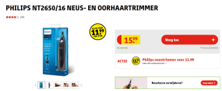 Philips NT2650/16 neus- en oorhaartrimmer voor €11,99 bij Kruidvat