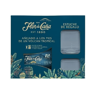 Flor de Caña Ron Premium 12 Años 700 ml con dos Vasos de Regalo por 24,61€