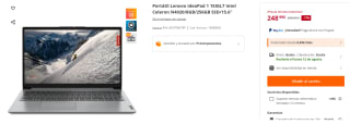 Portátil Lenovo IdeaPad 1 15IGL7 Intel Celeron N4020/8GB/256GB SSD/15.6" por 248.99€