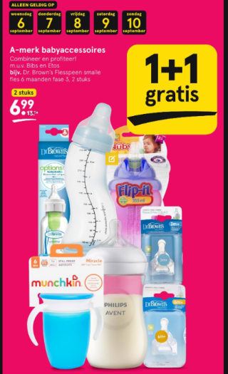 1+1 gratis op alle baby accessoires bij Etos