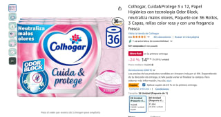36 rollos Colhogar, Cuida&Protege Papel Higiénico con 3 Capas por 10,77€