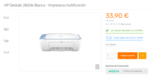 HP DeskJet 2820e Multifunción Wifi + 3 Meses de Impresión por 33,90€