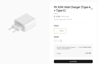 Xiaomi USB lader fast charger 33W voor €13,99 in de Mi store