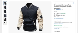 Chaqueta Bomber por $291.56 en Mercado Libre