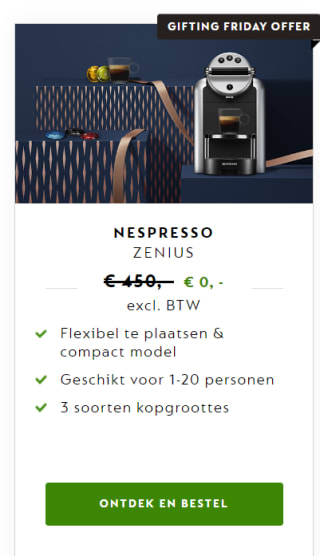 Nespresso Zenius gratis bij aanschaf van 800 cups koffie